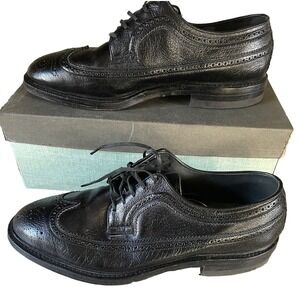 HY-TEST Black Leather Wing-Tip Sanitized Steel-Toe Vtg Dress Shoes Mens 9.5 EEE
